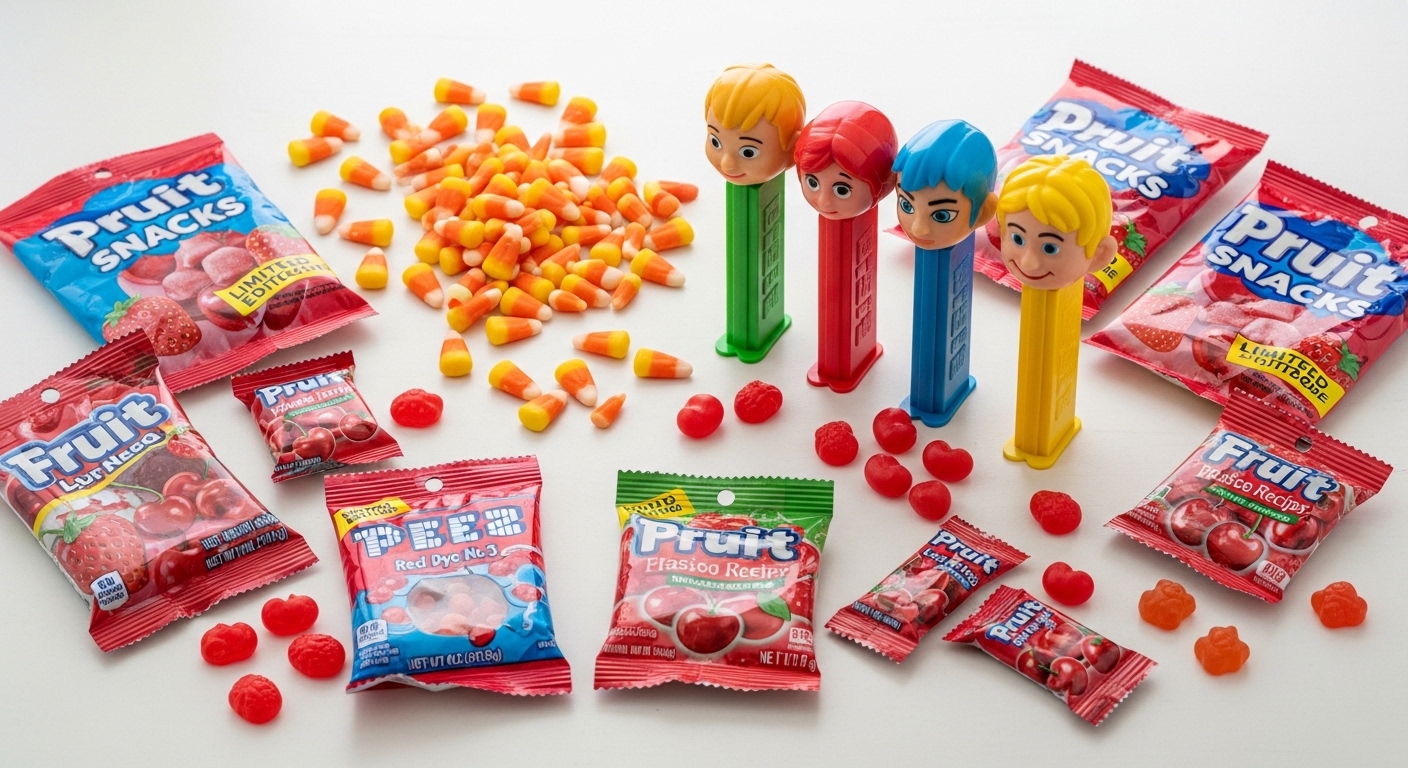 red dye no 3 foods list candy corn pez fruit snacks before 2027 ban "california food safety act additives"