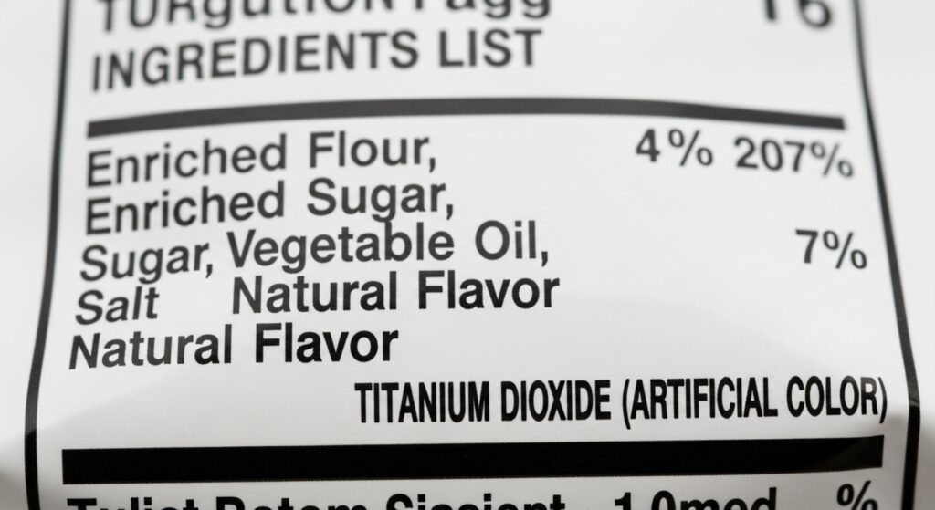 titanium dioxide food label showing artificial color ingredient listed at end