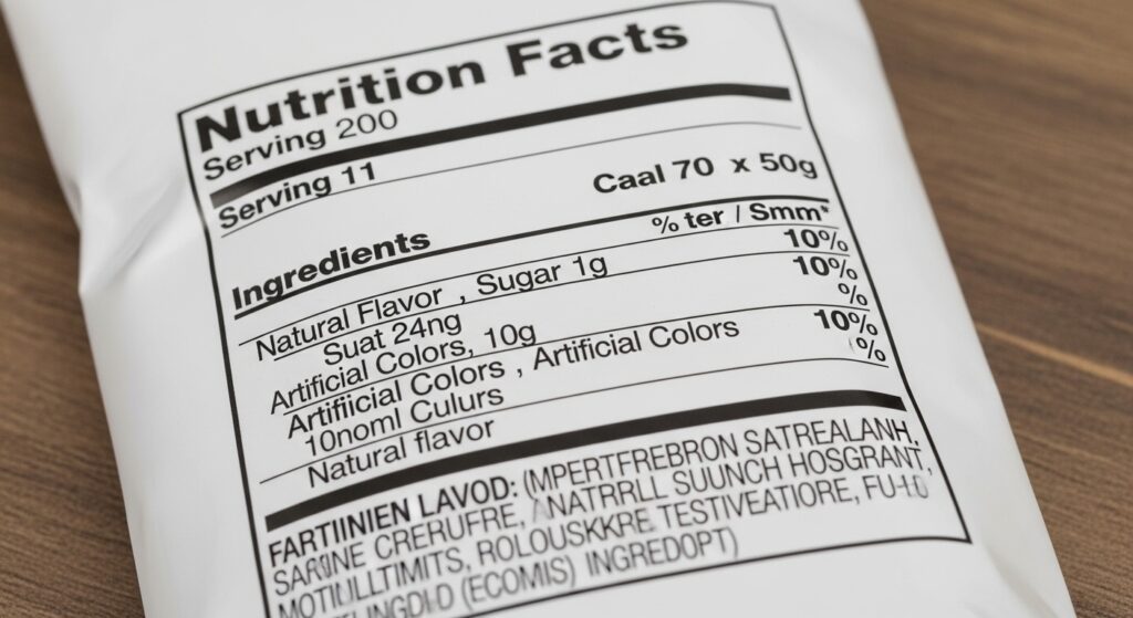 FDA ingredient label showing natural flavor listed near the end of a processed food product "What Is Natural Flavor"