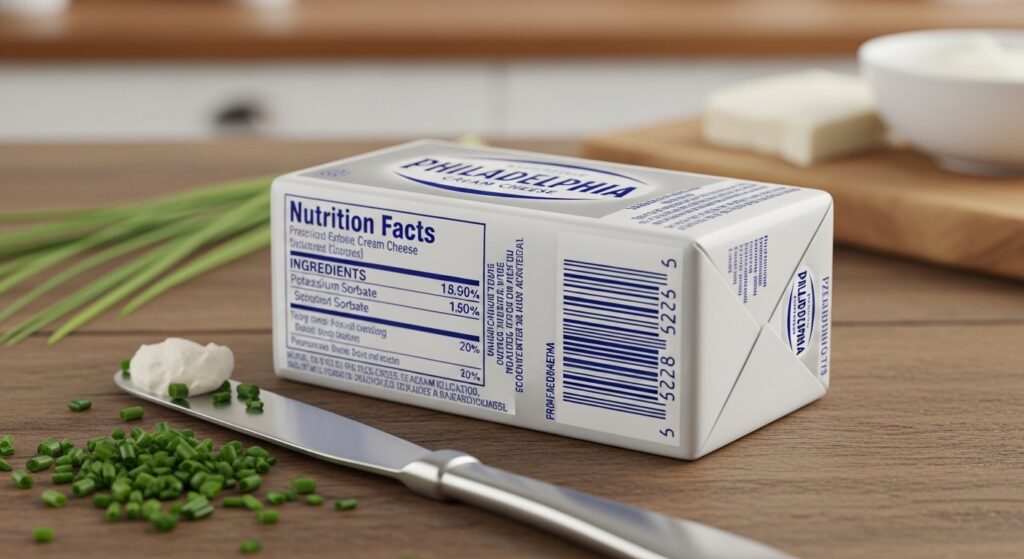 Philadelphia cream cheese ingredients list showing potassium sorbate preservative